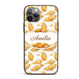 Artistic Sketch Croissant Seamless Pattern Ink Custom Name Protective Phone Case Mobile Cover Durable Everyday Smartphone Shock Resistant