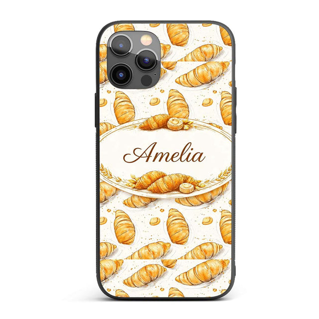 Artistic Sketch Croissant Seamless Pattern Ink Custom Name Protective Phone Case Mobile Cover Durable Everyday Smartphone Shock Resistant
