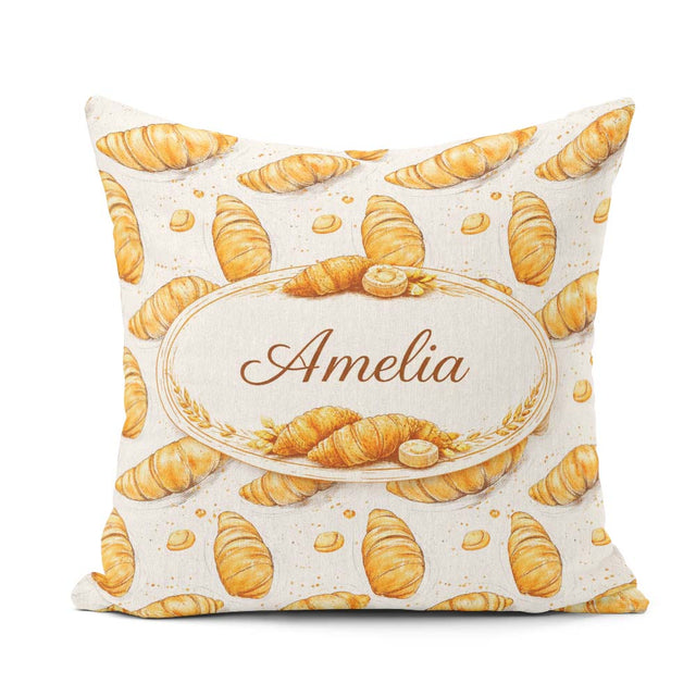 Custom Name Artistic Sketch Croissant Seamless Pattern Ink Style Square Filled Cushion Throw Pillow Sofa Bed Home Decor Zip Washable UK Made
