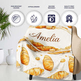 Artistic Sketch Croissant Seamless Pattern Ink Style Bakery Lovely  Personalised Custom Name Super Soft Fleece Blanket Bed Sofa Throw