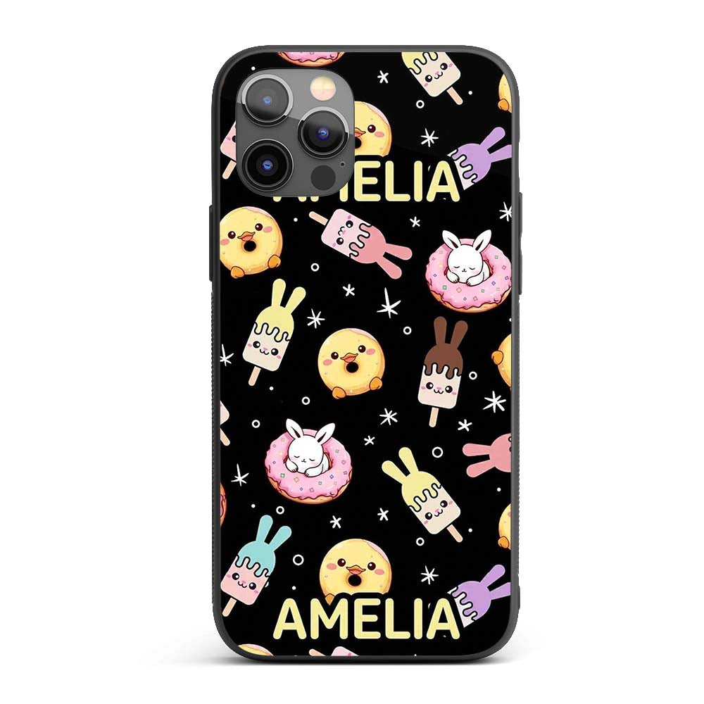 Cute Easter Bunny Ice Cream Donut Chick Kawaii Custom Name Protective Phone Case Mobile Cover Durable Everyday Smartphone Shock Resistant