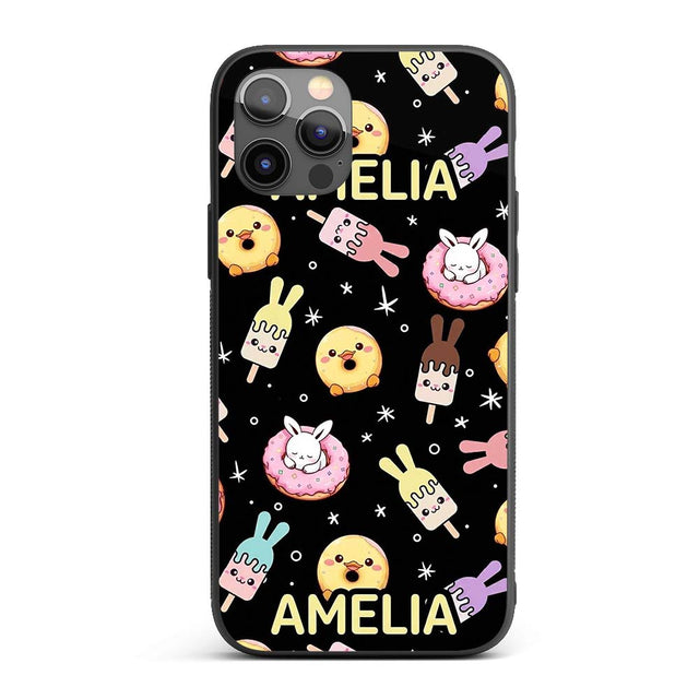 Cute Easter Bunny Ice Cream Donut Chick Kawaii Custom Name Protective Phone Case Mobile Cover Durable Everyday Smartphone Shock Resistant