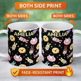 Personalized Custom Name Cute Easter Bunny Ice Cream Donut Chick Kawaii Black Starry 11oz Ceramic Coffee Tea Mug White Large Handle