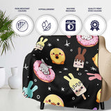 Cute Easter Bunny Ice Cream Donut Chick Kawaii Black Starry  Personalised Custom Name Super Soft Fleece Blanket Bed Sofa Throw