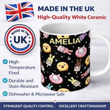 Personalized Custom Name Cute Easter Bunny Ice Cream Donut Chick Kawaii Black Starry 11oz Ceramic Coffee Tea Mug White Large Handle