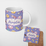 Personalized Custom Name Cute Easter Bunny Ice Cream Donut Chick Kawaii Purple Star 11oz Ceramic Coffee Tea Mug White Large Handle