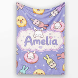 Cute Easter Bunny Ice Cream Donut Chick Kawaii Purple Star  Personalised Custom Name Super Soft Fleece Blanket Bed Sofa Throw