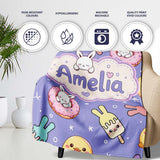 Cute Easter Bunny Ice Cream Donut Chick Kawaii Purple Star  Personalised Custom Name Super Soft Fleece Blanket Bed Sofa Throw