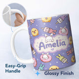 Personalized Custom Name Cute Easter Bunny Ice Cream Donut Chick Kawaii Purple Star 11oz Ceramic Coffee Tea Mug White Large Handle