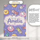 Cute Easter Bunny Ice Cream Donut Chick Kawaii Purple Star  Personalised Custom Name Super Soft Fleece Blanket Bed Sofa Throw