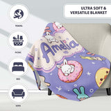 Cute Easter Bunny Ice Cream Donut Chick Kawaii Purple Star  Personalised Custom Name Super Soft Fleece Blanket Bed Sofa Throw