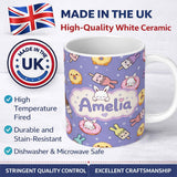 Personalized Custom Name Cute Easter Bunny Ice Cream Donut Chick Kawaii Purple Star 11oz Ceramic Coffee Tea Mug White Large Handle