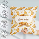 Custom Name Artistic Sketch Croissant Seamless Pattern Ink Style Square Filled Cushion Throw Pillow Sofa Bed Home Decor Zip Washable UK Made