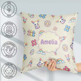 Custom Name Cute Bunny Flower Egg Pastel Kawaii Cream Background Square Filled Cushion Throw Pillow Sofa Bed Home Decor Zip Washable UK Made