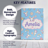 Personalised Name Cute Rainbow Bunny Flower Custom  Bespoke Interior Contemporary Canvas Wall Art Print Decor Picture Ready to Hang