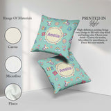 Custom Name Cute Rainbow Bunny Flower Egg Pastel Mint Background Square Filled Cushion Throw Pillow Sofa Bed Home Decor Zip Washable UK Made