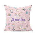 Custom Name Cute Rainbow Bunny Flower Egg Pastel Pink Background Square Filled Cushion Throw Pillow Sofa Bed Home Decor Zip Washable UK Made