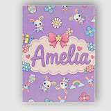 Personalised Name Cute Rainbow Bunny Flower Custom  Bespoke Interior Contemporary Canvas Wall Art Print Decor Picture Ready to Hang