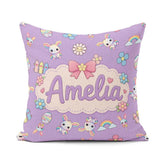 Custom Name Cute Rainbow Bunny Flower Egg Pastel Purple Seamless Square Filled Cushion Throw Pillow Sofa Bed Home Decor Zip Washable UK Made