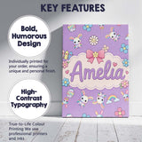 Personalised Name Cute Rainbow Bunny Flower Custom  Bespoke Interior Contemporary Canvas Wall Art Print Decor Picture Ready to Hang