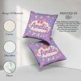 Custom Name Cute Rainbow Bunny Flower Egg Pastel Purple Seamless Square Filled Cushion Throw Pillow Sofa Bed Home Decor Zip Washable UK Made