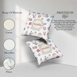 Custom Name Cute Rainbow Bunny Flower Egg Pastel Grey Background Square Filled Cushion Throw Pillow Sofa Bed Home Decor Zip Washable UK Made