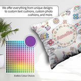Custom Name Cute Rainbow Bunny Flower Egg Pastel Grey Background Square Filled Cushion Throw Pillow Sofa Bed Home Decor Zip Washable UK Made