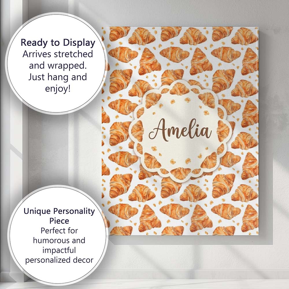 Personalised Name Realistic Croissant Pastry White Background Food Custom  Unique Canvas Wall Art Print Decor Picture Ready to Hang
