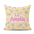 Custom Name Cute Rainbow Bunny Flower Egg Pastel Yellow Seamless Square Filled Cushion Throw Pillow Sofa Bed Home Decor Zip Washable UK Made