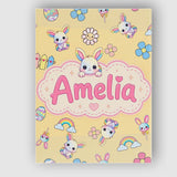 Personalised Name Cute Rainbow Bunny Flower Custom  Bespoke Interior Contemporary Canvas Wall Art Print Decor Picture Ready to Hang