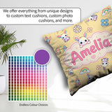 Custom Name Cute Rainbow Bunny Flower Egg Pastel Yellow Seamless Square Filled Cushion Throw Pillow Sofa Bed Home Decor Zip Washable UK Made
