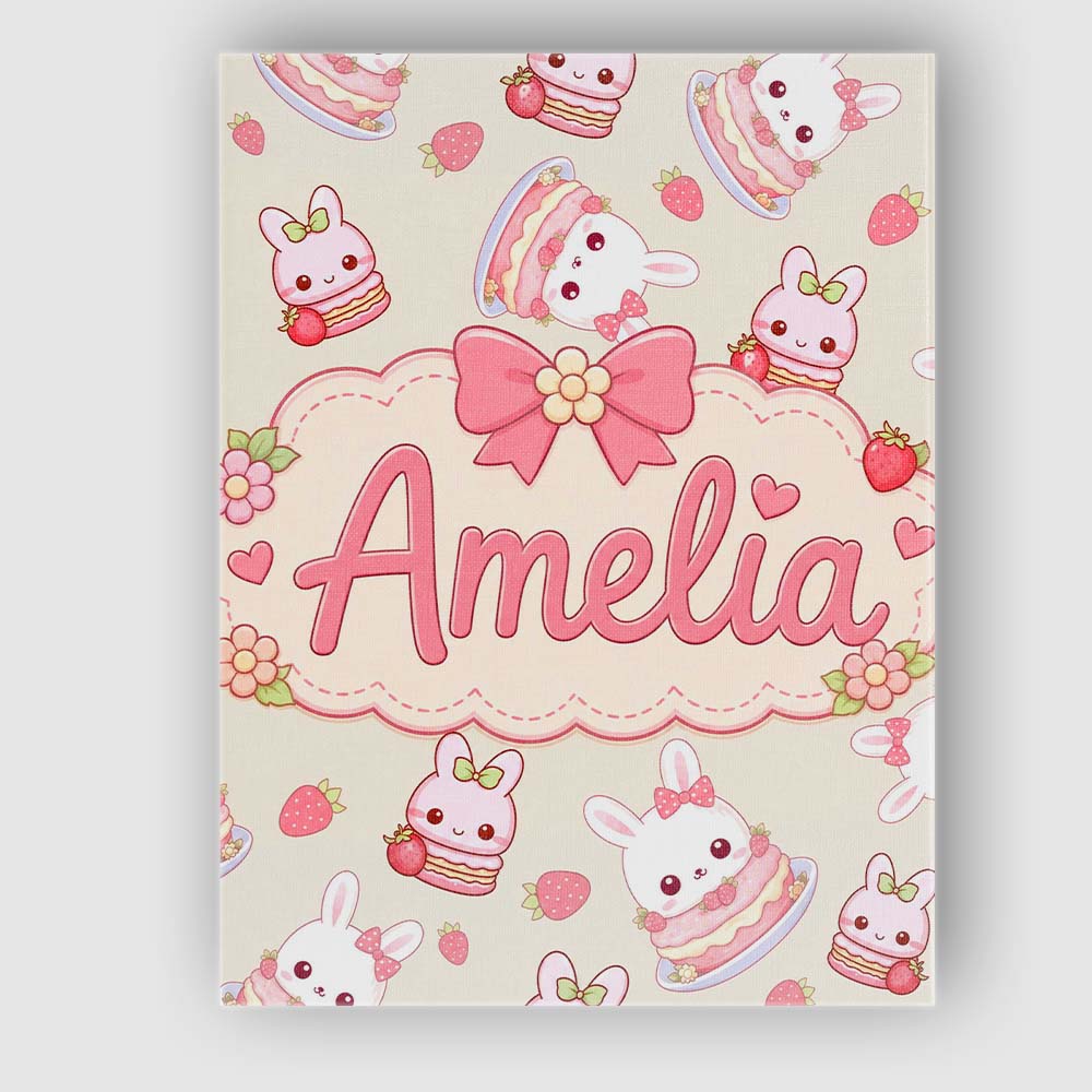 Personalised Name Cute Strawberry Bunny Custom  Modern Room Accent Elegant Feature Canvas Wall Art Print Decor Picture Ready to Hang