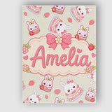 Personalised Name Cute Strawberry Bunny Custom  Modern Room Accent Elegant Feature Canvas Wall Art Print Decor Picture Ready to Hang