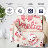Cute Strawberry Bunny Cake Dessert Kawaii Cream Background Seamless  Personalised Custom Name Super Soft Fleece Blanket Bed Sofa Throw
