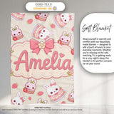 Cute Strawberry Bunny Cake Dessert Kawaii Cream Background Seamless  Personalised Custom Name Super Soft Fleece Blanket Bed Sofa Throw