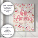 Personalised Name Cute Strawberry Bunny Custom  Modern Room Accent Elegant Feature Canvas Wall Art Print Decor Picture Ready to Hang