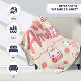 Cute Strawberry Bunny Cake Dessert Kawaii Cream Background Seamless  Personalised Custom Name Super Soft Fleece Blanket Bed Sofa Throw