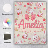 Personalised Name Cute Strawberry Bunny Custom  Modern Room Accent Elegant Feature Canvas Wall Art Print Decor Picture Ready to Hang