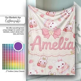 Cute Strawberry Bunny Cake Dessert Kawaii Cream Background Seamless  Personalised Custom Name Super Soft Fleece Blanket Bed Sofa Throw