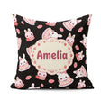 Custom Name Strawberry Bunny Cake Dessert Kawaii Black Seamless Square Filled Cushion Throw Pillow Sofa Bed Home Decor Zip Washable UK Made