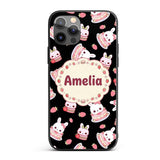 Cute Strawberry Bunny Cake Dessert Kawaii Black Custom Name Protective Phone Case Mobile Cover Durable Everyday Smartphone Shock Resistant