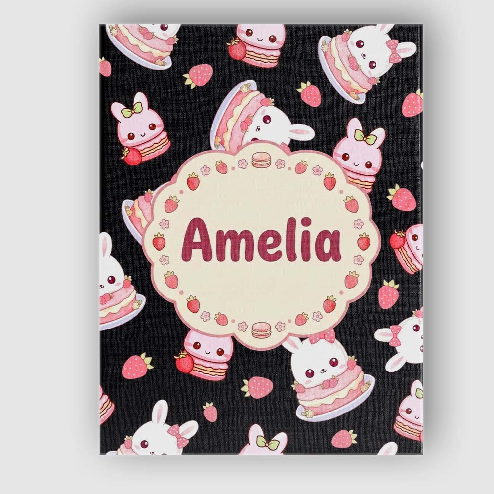 Personalised Name Cute Strawberry Bunny Custom  Modern Room Accent Elegant Feature Canvas Wall Art Print Decor Picture Ready to Hang