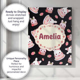 Personalised Name Cute Strawberry Bunny Custom  Modern Room Accent Elegant Feature Canvas Wall Art Print Decor Picture Ready to Hang