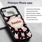 Cute Strawberry Bunny Cake Dessert Kawaii Black Custom Name Protective Phone Case Mobile Cover Durable Everyday Smartphone Shock Resistant