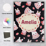 Personalised Name Cute Strawberry Bunny Custom  Modern Room Accent Elegant Feature Canvas Wall Art Print Decor Picture Ready to Hang