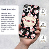Cute Strawberry Bunny Cake Dessert Kawaii Black Custom Name Protective Phone Case Mobile Cover Durable Everyday Smartphone Shock Resistant