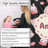 Cute Strawberry Bunny Cake Dessert Kawaii Black Background Seamless  Personalised Custom Name Super Soft Fleece Blanket Bed Sofa Throw