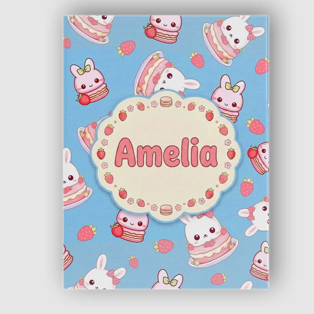 Personalised Name Cute Strawberry Bunny Custom  Modern Room Accent Elegant Feature Canvas Wall Art Print Decor Picture Ready to Hang