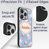 Cute Strawberry Bunny Cake Dessert Kawaii Blue Custom Name Protective Phone Case Mobile Cover Durable Everyday Smartphone Shock Resistant