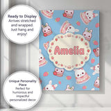 Personalised Name Cute Strawberry Bunny Custom  Modern Room Accent Elegant Feature Canvas Wall Art Print Decor Picture Ready to Hang